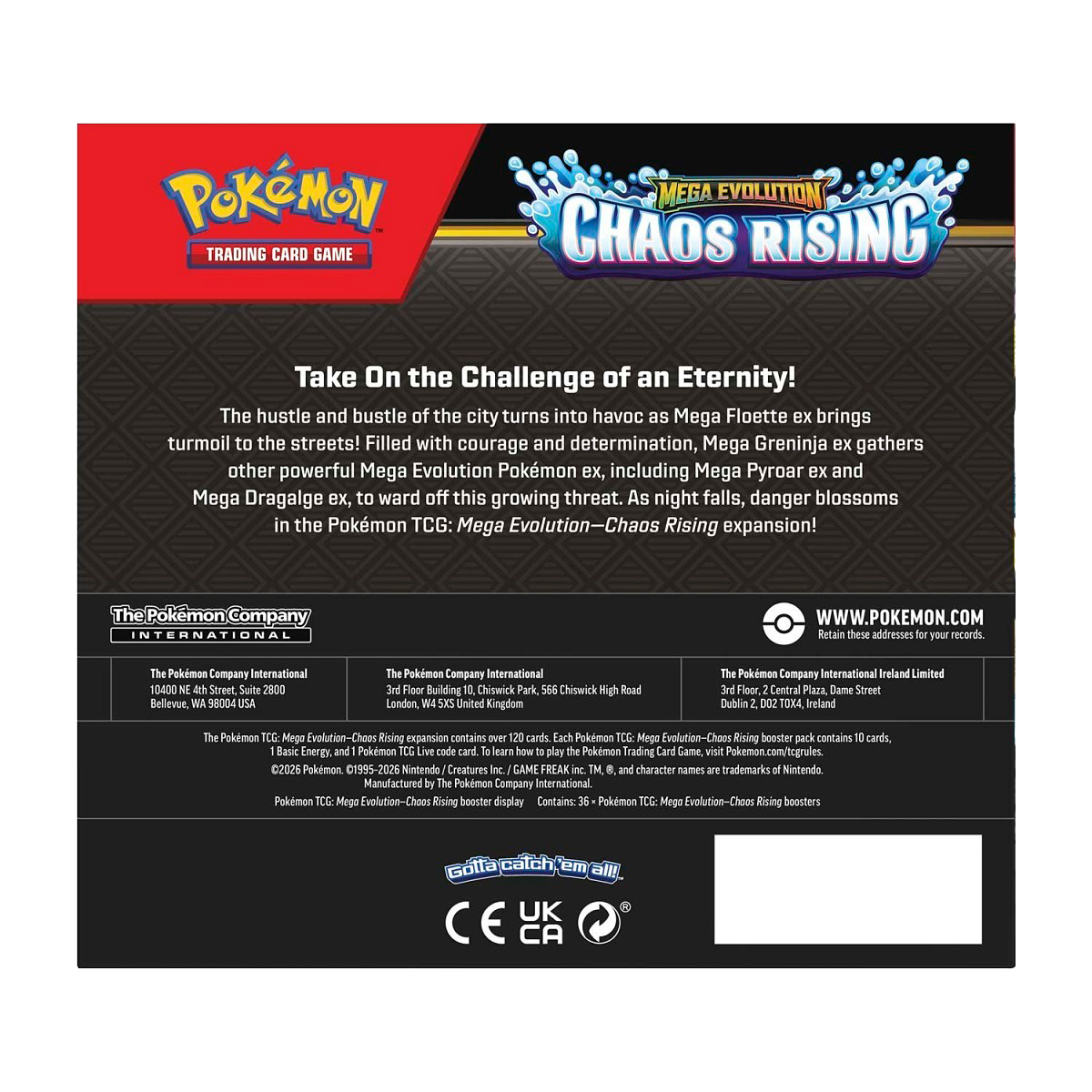Pokémon Mega Evolution-Chaos Rising Booster Display Box (36 Packs) - Small Bacteria | UK Stockist
