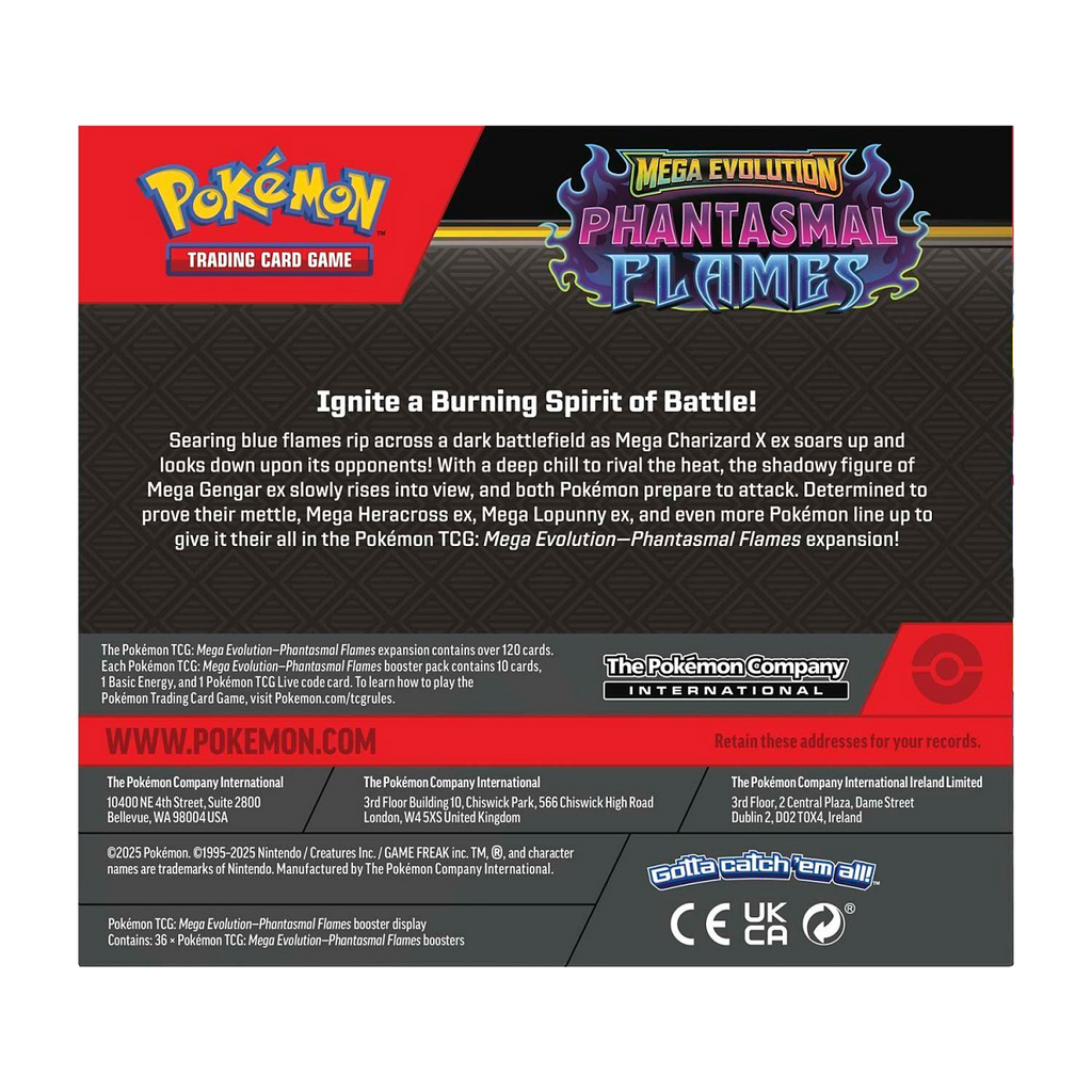 Pokémon Mega Evolution-Phantasmal Flames Booster Display Box (36 Packs) - Small Bacteria | UK Stockist