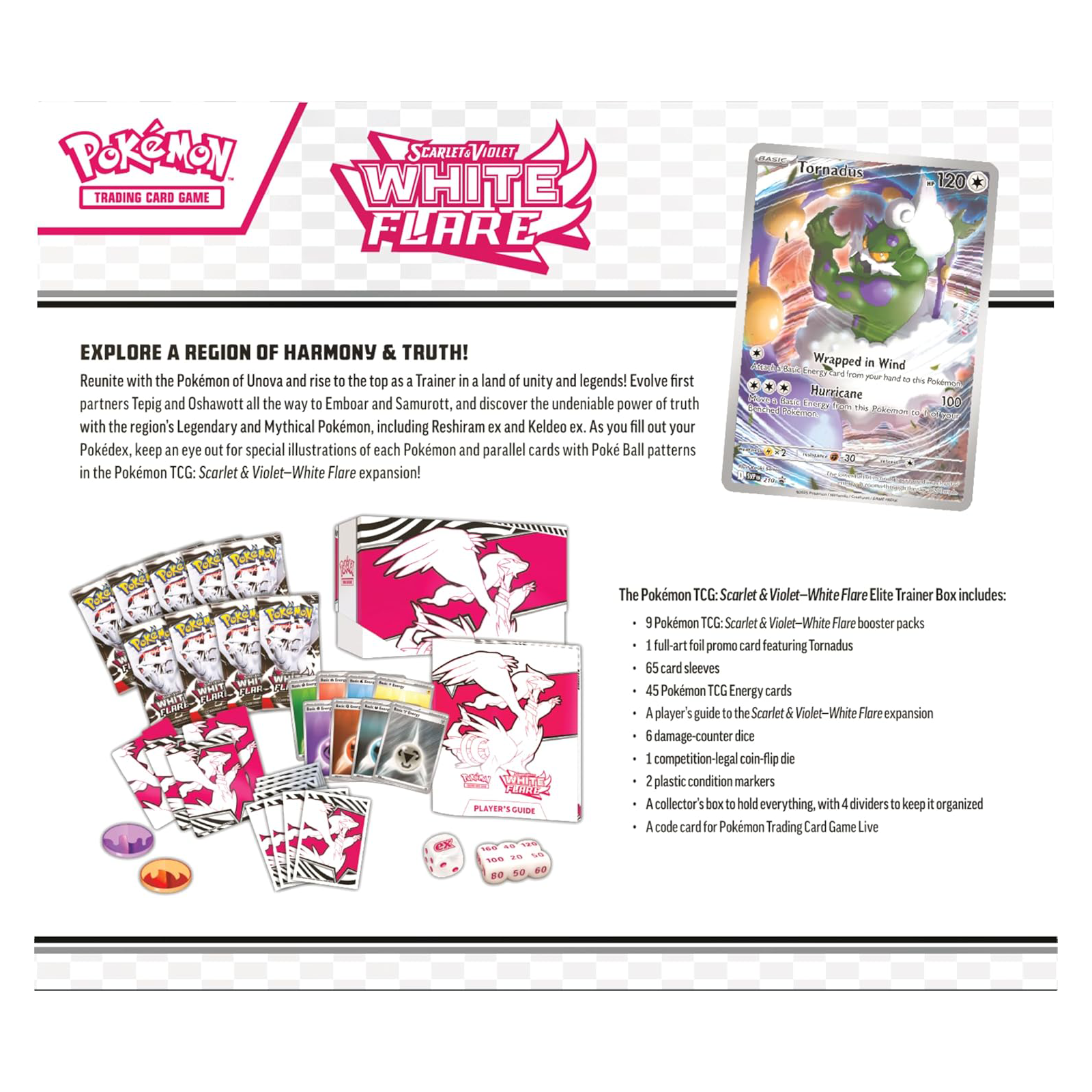 Pokémon Trading Card Game Scarlet & Violet White Flare expansion box with cards and packaging on a white background