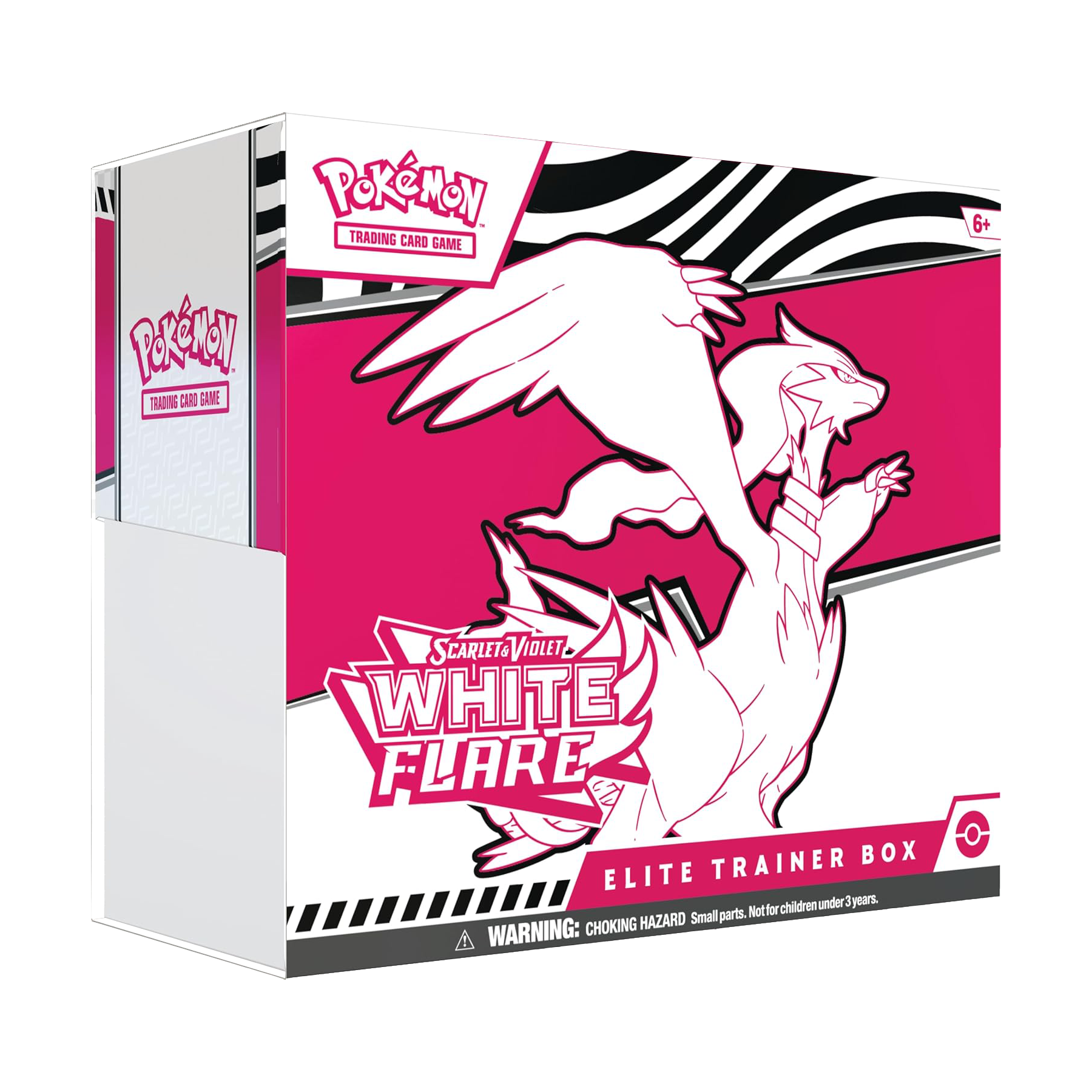 Pokémon Scarlet & Violet White Flare Elite Trainer Box packaging with Pokémon logo.